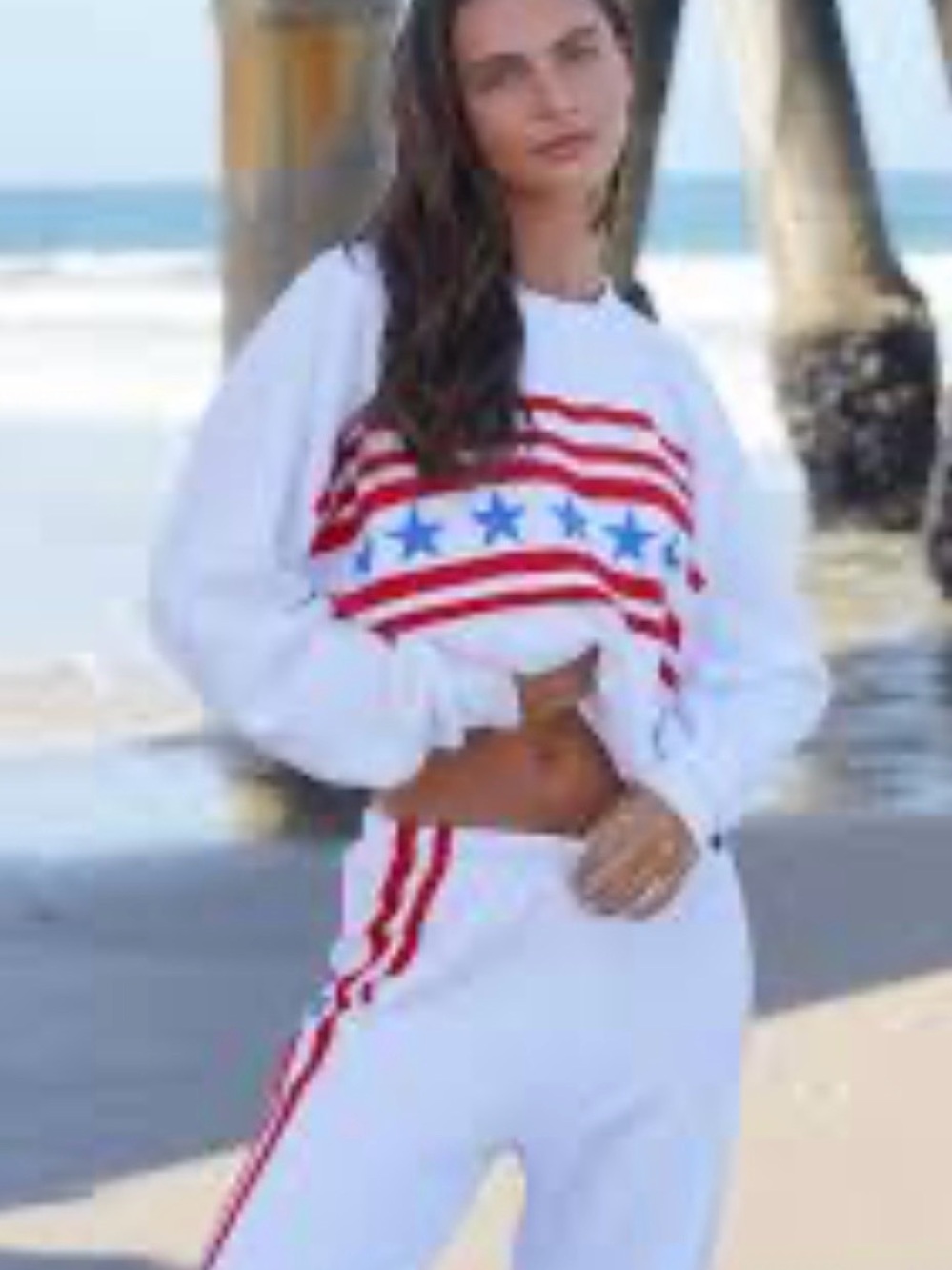Aviator Nation Stars & Stripes Cross Star Relaxed Crew Sweatshirt, White